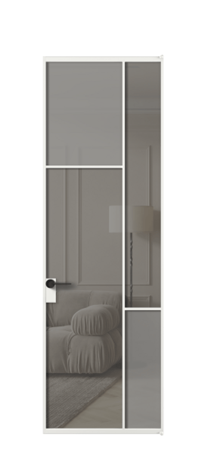 Межкомнатная дверь Мозаик АЛПЛ041.10 Алюминий белоснежный Сатинированное серое стекло, триплекс, 6 мм + Прозрачное серое стекло, триплекс Цена 165870 ₽ | Volhovec