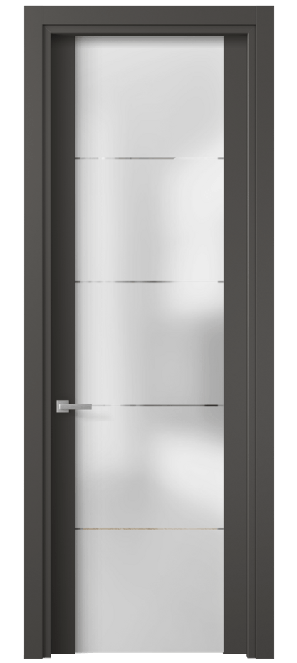 Межкомнатная дверь Планум 4114 ПЭТ графитовый Сатинированное стекло с гравировкой «КВАДРО», триплекс Цена 37799 ₽ | Volhovec
