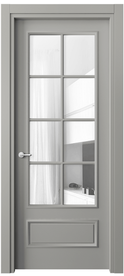 Дверь межкомнатная Paris 8112 Матовый нейтральный серый Прозрачное стекло Гладкий наличник МНСР Цена 61599 ₽ Наличники уже входят в базовый комплект. Фабрика дверей Волховец 8 (800) 551 43 19 Межкомнатная дверь Paris 8112 Матовый нейтральный серый Прозрачное стекло Цена 61599 ₽| Volhovec