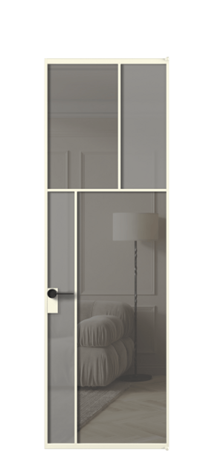 Межкомнатная дверь Мозаик АЛПЛ041.22 Алюминий молочно-белый Сатинированное серое стекло, триплекс, 6 мм + Прозрачное серое стекло, триплекс Цена 165870 ₽ | Volhovec