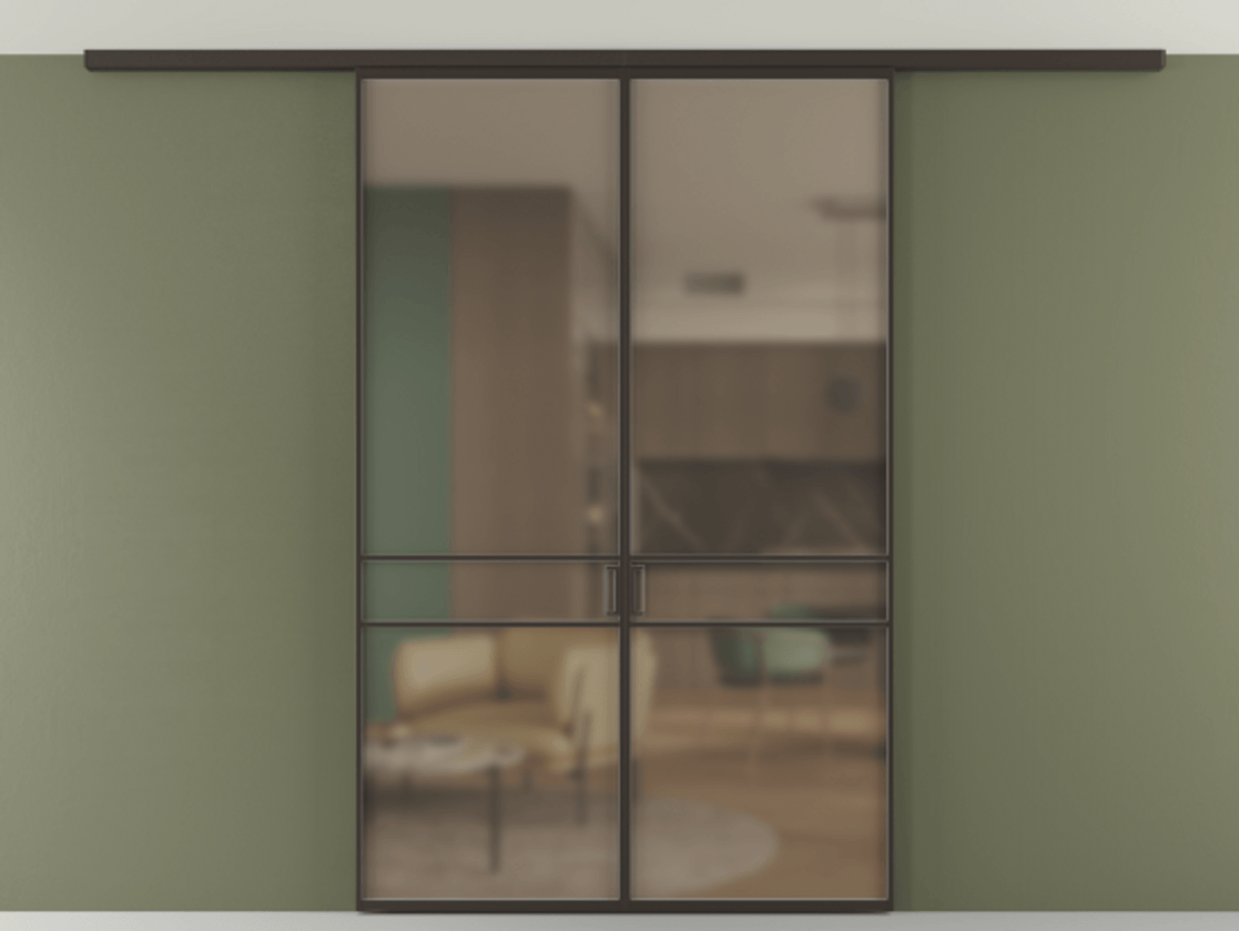 Перегородка Формато вдоль стены на потолок 2 створки АЛПР 040.02 Алюминий антрацит Сатинированное бронзовое стекло, триплекс Цена 227920 ₽ | Volhovec