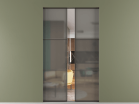 Алюминевая перегородка АЛПР 040.03 МАН Серый сатин триплекс. Цвет Алюминий антрацит. Материал Алюминий в эмали. Коллекция Перегородка Формато скрытый пенал 2 створки. Картинка.