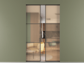 Алюминевая перегородка АЛПР 040.03 МАН САТ ОРАНЖ. Цвет Алюминий антрацит. Материал Алюминий в эмали. Коллекция Перегородка Формато скрытый пенал 2 створки. Картинка.