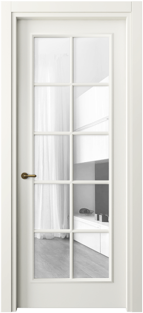 Дверь межкомнатная 8102 МЖМ Прозрачное стекло. Цвет Матовый жемчужный. Материал Гладкая эмаль. Коллекция Париж. Картинка.